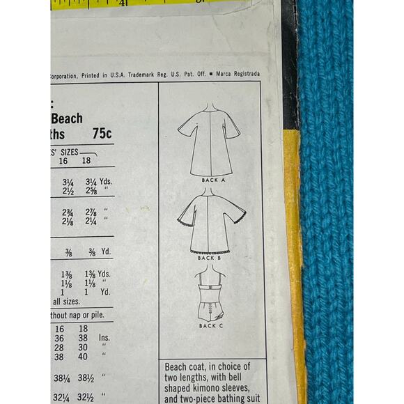 McCalls 8811 Sewing pattern bikini swimming suit beach coverup 1960s size 12 - Picture 5 of 7